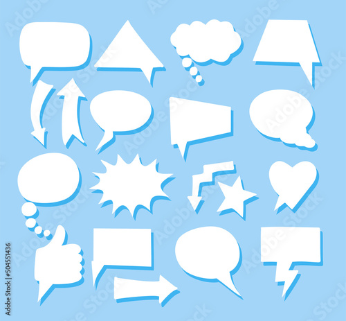 Speech, thought, speaking hand drawn bubbles and arrows set. Talk clouds sketching. Balloon shape.
