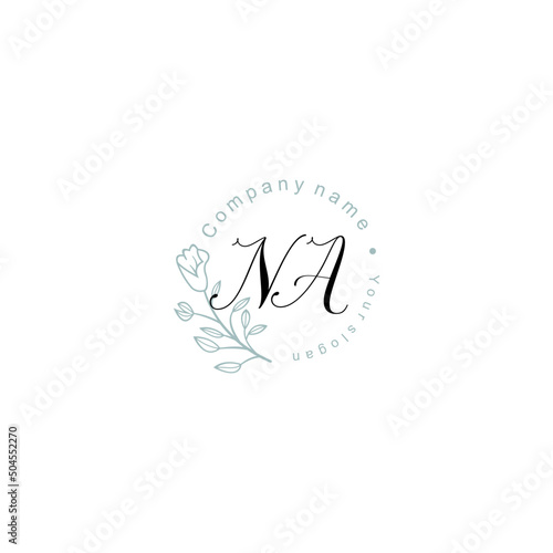 Initial letter NA handwriting with floral frame template