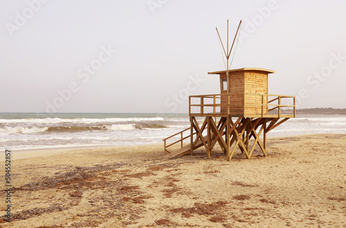 beach with lifeguard shelter photo