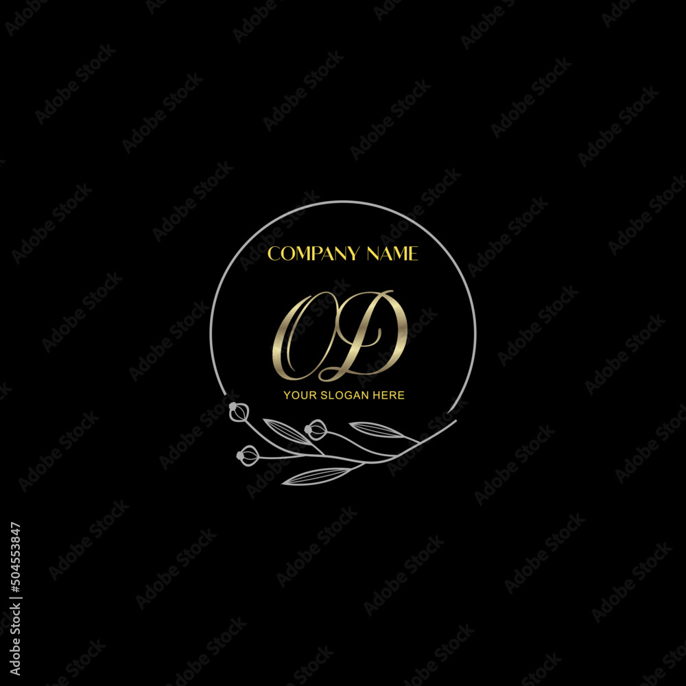 Initial letter OD handwriting with floral frame template Initial letter OD handwriting with floral frame template