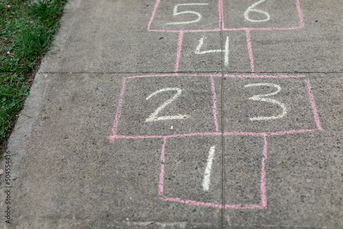 Hopscotch Game Drawn on Sidewalk with Chalk photo
