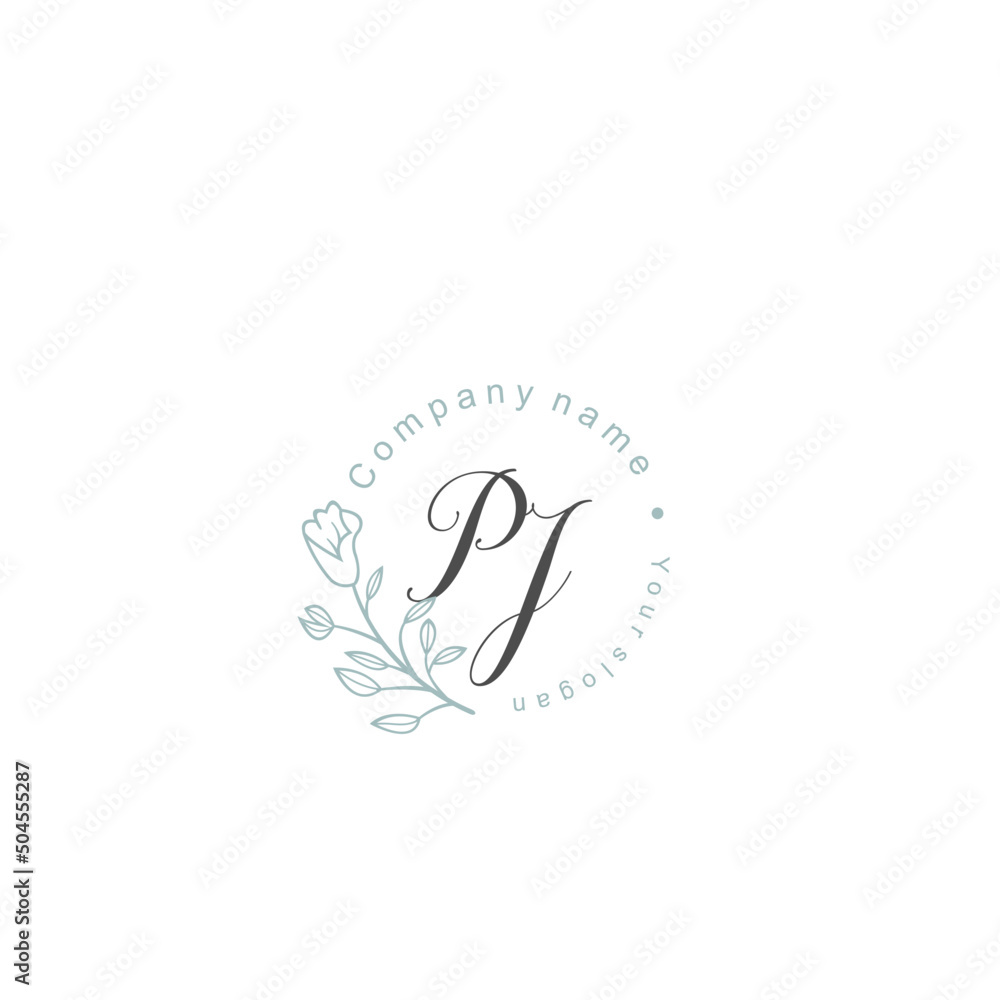 Initial letter PJ handwriting with floral frame template Initial letter PJ handwriting with floral frame template