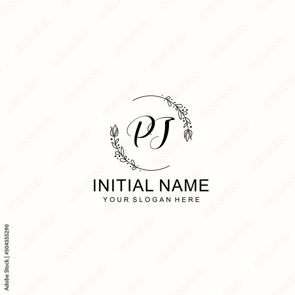 Initial letter PJ handwriting with floral frame template Initial letter PJ handwriting with floral frame template