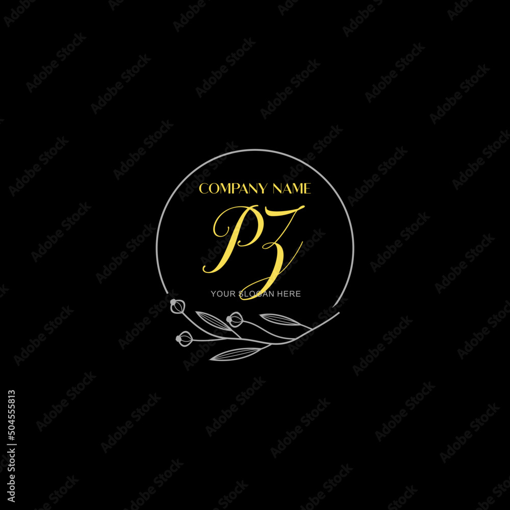 Obraz premium Initial letter PZ handwriting with floral frame template