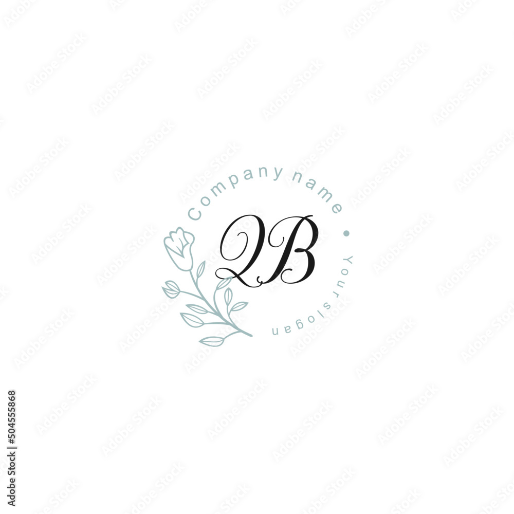 Initial letter QB handwriting with floral frame template
