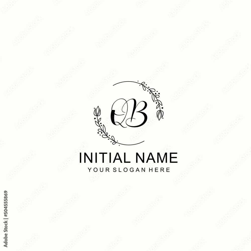 Initial letter QB handwriting with floral frame template Initial letter QB handwriting with floral frame template