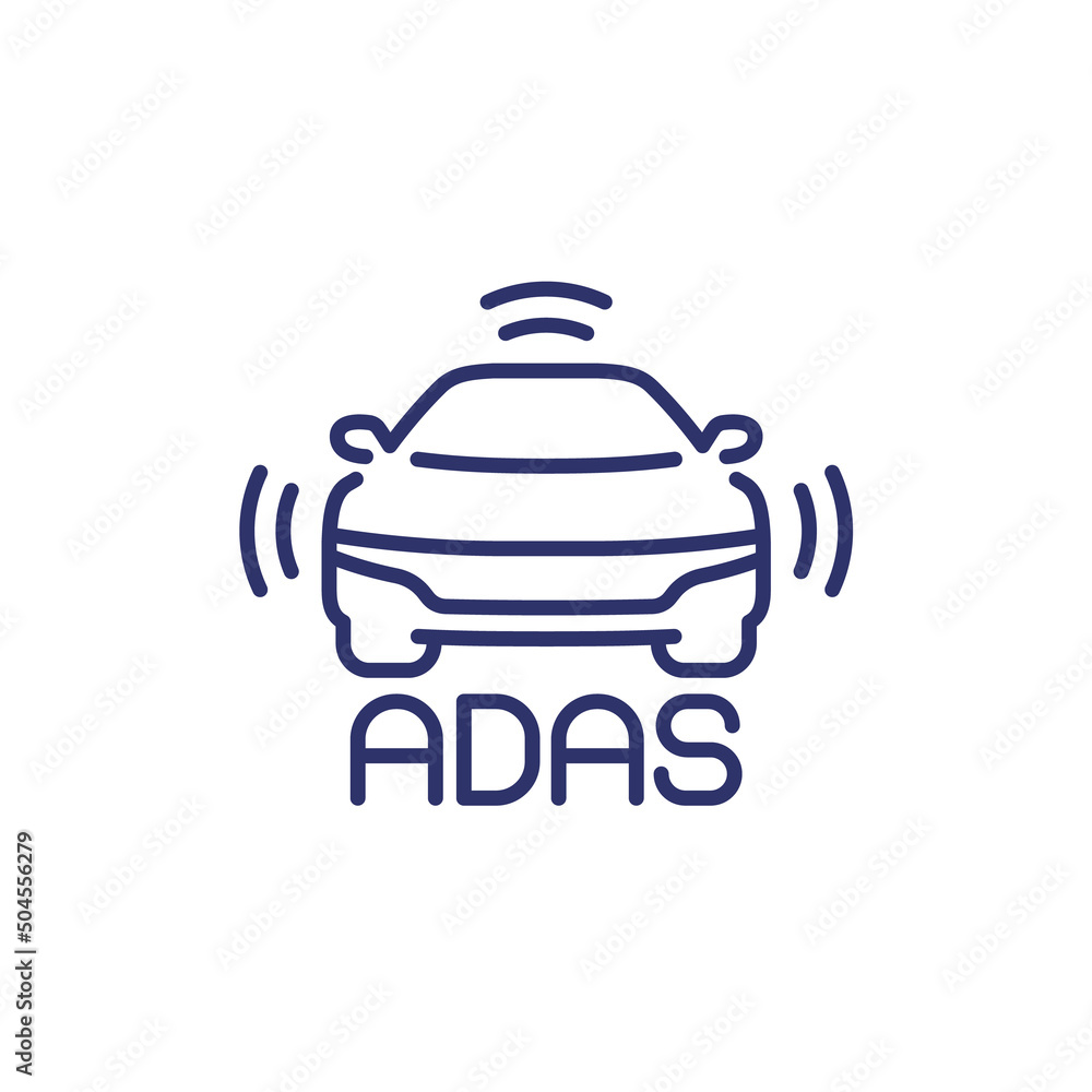 Advanced driver-assistance system icon, line vector Advanced driver-assistance system icon, line vector