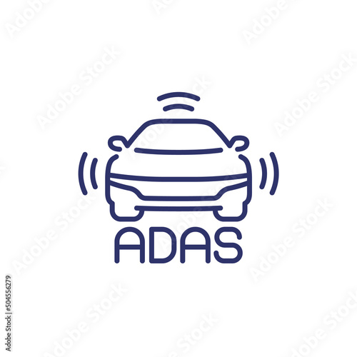 Advanced driver-assistance system icon, line vector