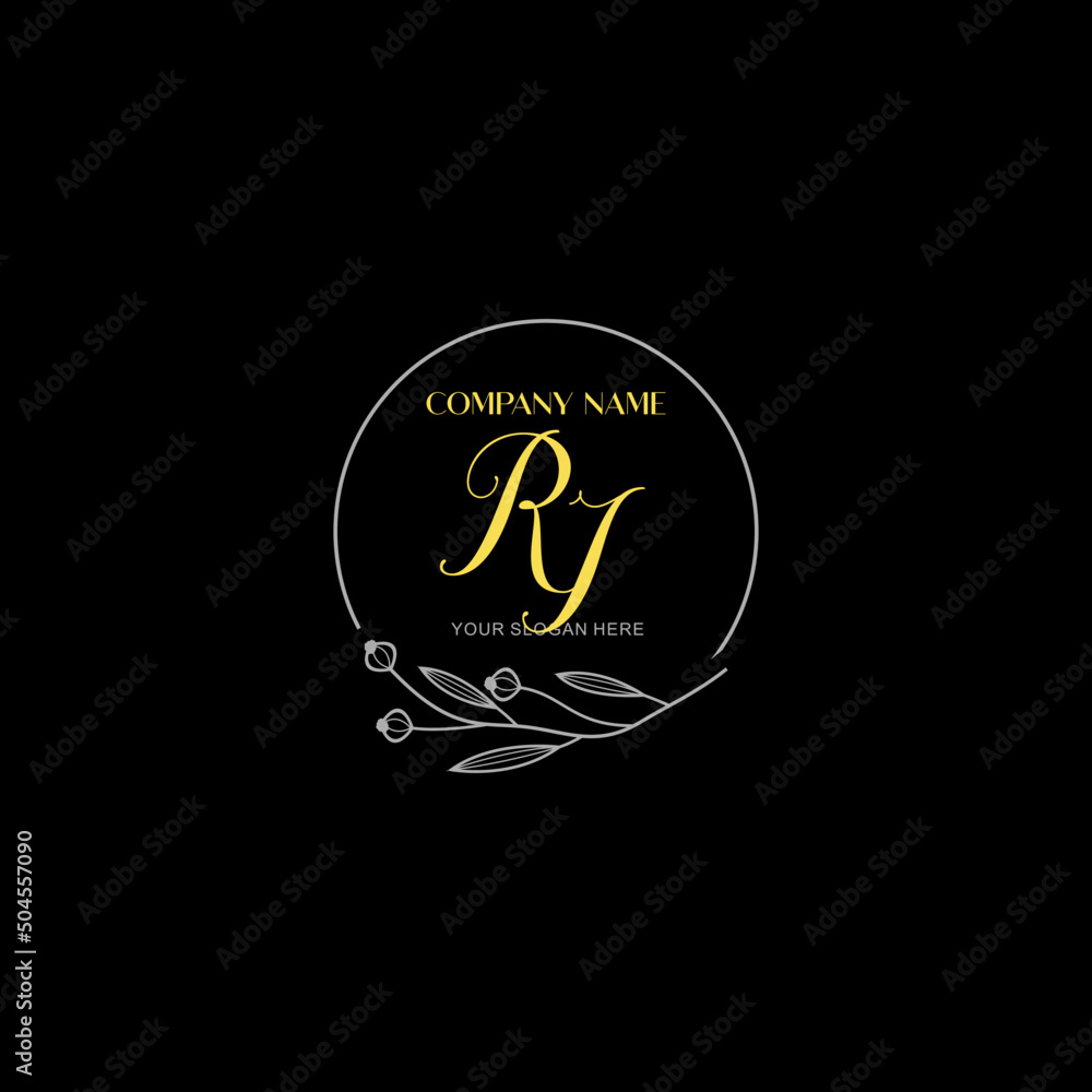 Initial letter RI handwriting with floral frame template Initial letter RI handwriting with floral frame template