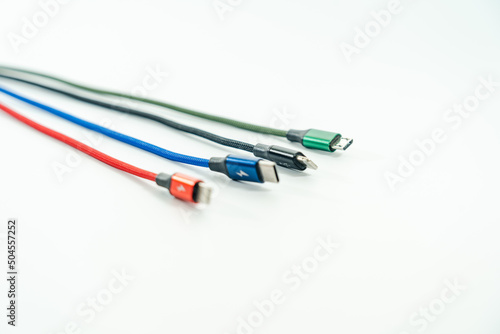 Different types of charging cables isolated