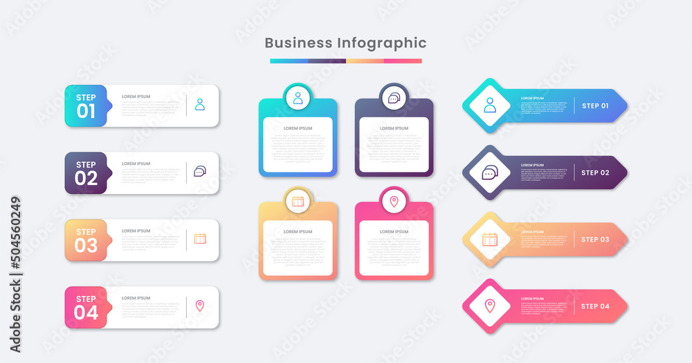 Flat table of steps business infographic template