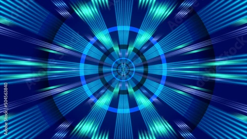 blue abstract background, circles and rays, loop