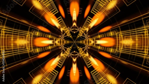 motion gold shape and rays on black background, loop