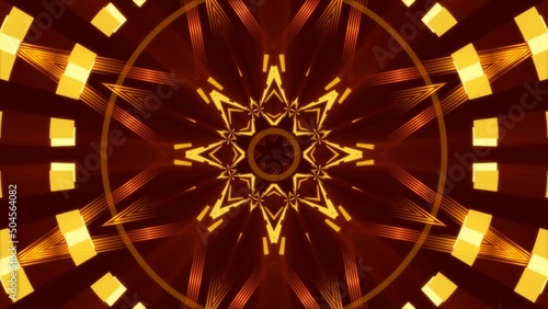 motion gold shape on red background, kaleidoscope, loop