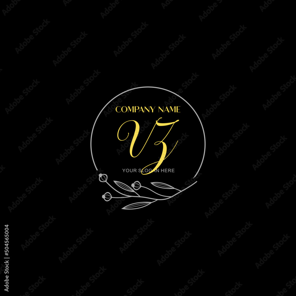 Initial letter VZ handwriting with floral frame template Initial letter VZ handwriting with floral frame template