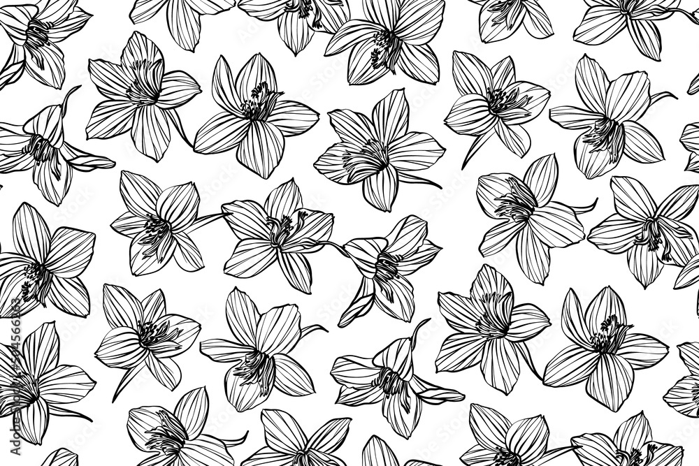 Fototapeta premium Floral seamless background pattern. Botanical illustration hand drawn with flowers and leaves .
