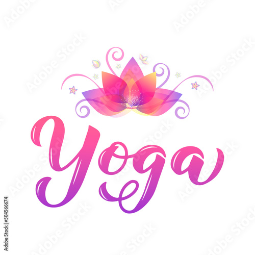 Yoga calligraphy hand lettering. Easy to edit vector template for logo design, banner, typography poster, flyer, sticker, postcard, shirt, etc