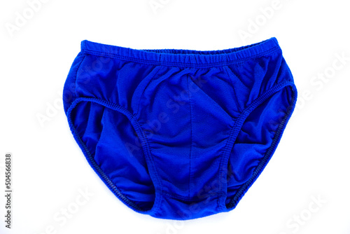 Blue underwear pants for men isolated on white background. Concept : Clothes and costume. Men fashion. Everyday wearing.