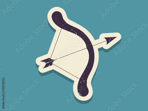 Vintage sticker bow shooting and arrow with scuffs.