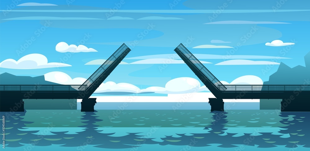 custom made wallpaper toronto digitalDrawbridge Bridge silhouette disclosed. Country landscape. Marine view. Transport road construction. Vector