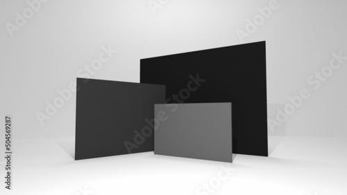 Demonstration podium. Black and gray walls on a white background. Rectangular display stand. 3d render.