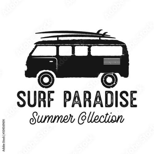 Tee graphic with camper and surfboards