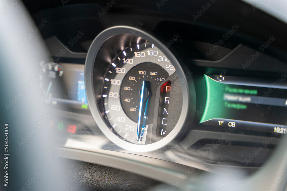 Speedometer of a modern car. Modern car interior details