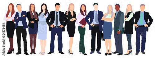 vector illustration of group of business people standing in a row