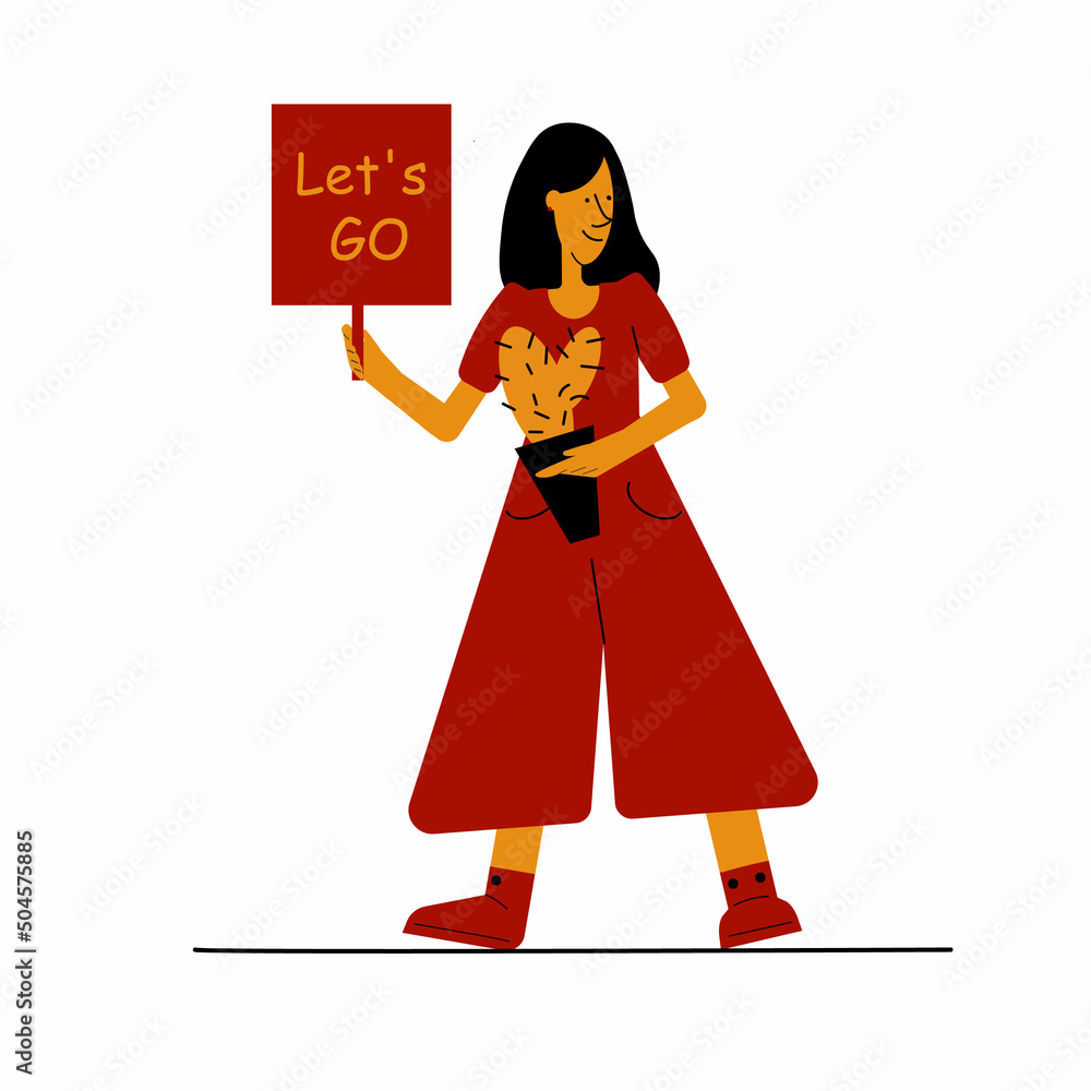 girl with a banner LET'S GO, Banner for business, marketing and advertising girl with a banner LET'S GO, Banner for business, marketing and advertising