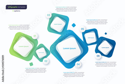 Abstract vector gradient minimalistic infographic template composed of 6 rounded squares