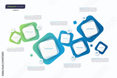 Abstract vector gradient minimalistic infographic template composed of 7 rounded squares
