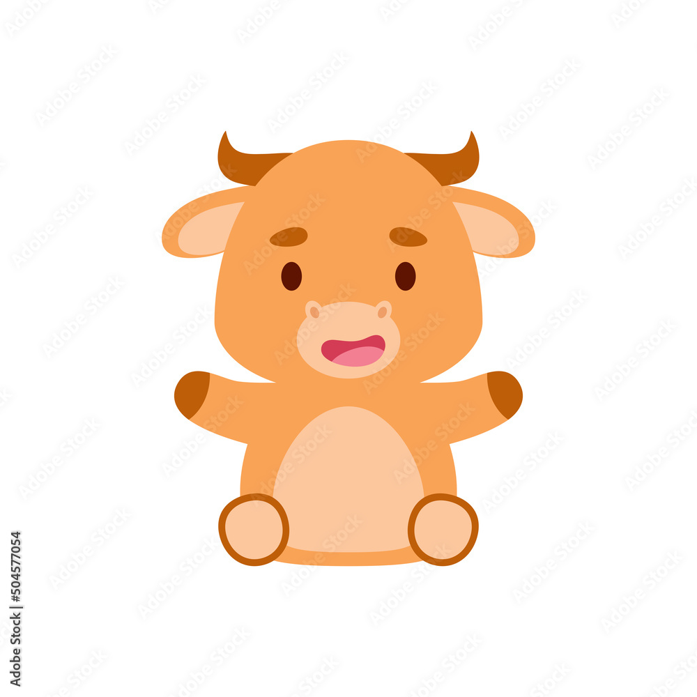 Cute little sitting bull. Cartoon animal character design for kids t-shirts, nursery decoration, baby shower, greeting cards, invitations, bookmark, house interior. Vector stock illustration Cute little sitting bull. Cartoon animal character design for kids t-shirts, nursery decoration, baby shower, greeting cards, invitations, bookmark, house interior. Vector stock illustration