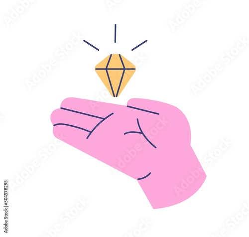 Diamond in hand icon. Brilliant idea, insight, secret knowledge, dream concep...
