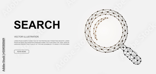 Magnifying glass low poly symbol for landing page template. Analysis design illustration. Polygonal Loupe illustration for homepage design, adv page