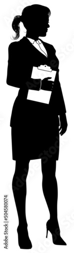 Business People Woman With Clipboard Silhouette