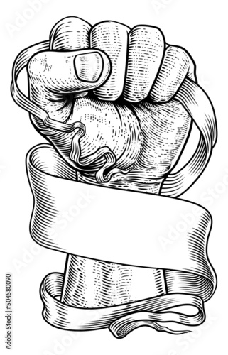 Fist Scroll Paper Banner Ribbon Revolution Concept