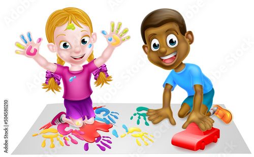 Boy and Girl Children Playi...