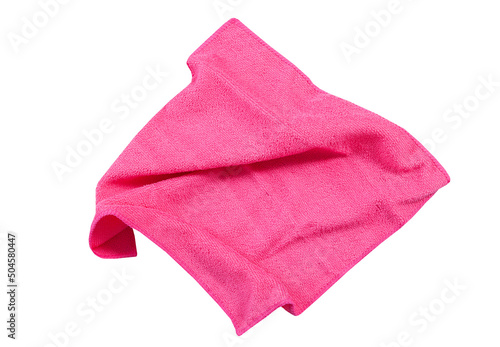 Pink folded napkin top view isolated on white background