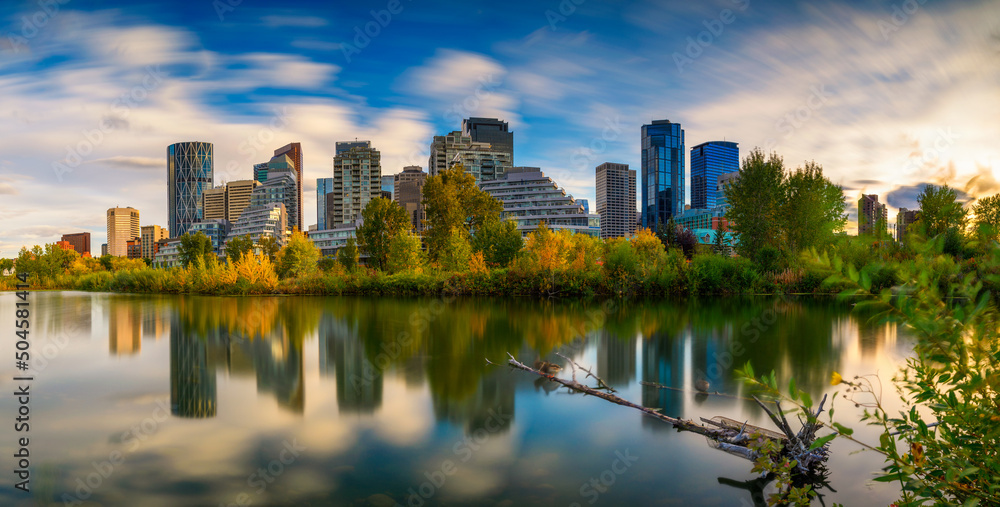 City skyline of Calgary with Bow River, Canada
