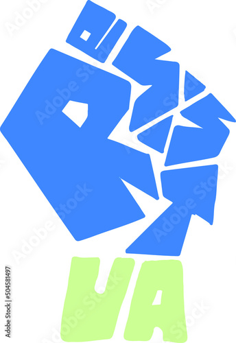 illustration of word resists fist silhouette in Ukrainian flag colours