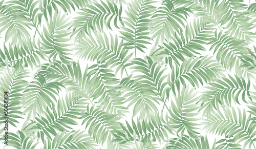 Hawaiian seamless pattern with exotic palm leaves. Tropical plants in realistic style. Foliage design. Vector botanical illustration on a white background.