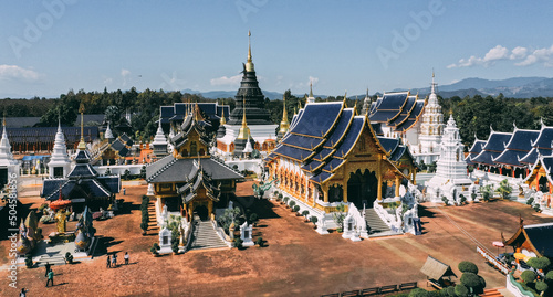 Aerial view of Wat Ban Den or Wat Banden complex temple in Mae Taeng District, Chiang Mai, Thailand photo