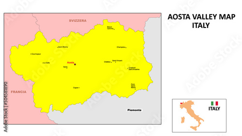 Aosta Valley Map. State and district map of Aosta Valley. Political map of Aosta Valley with the major district photo