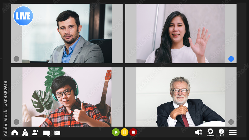 Screen video conference facetime meeting monitor of multiethnic