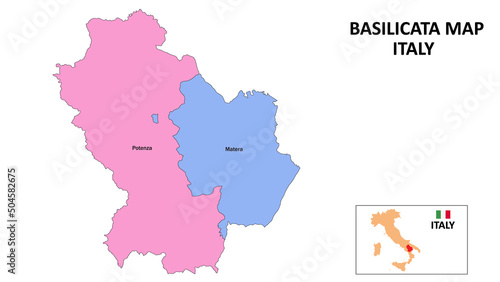 Basilicata Map. District map of Basilicata in District map of Basilicata in color with capital.