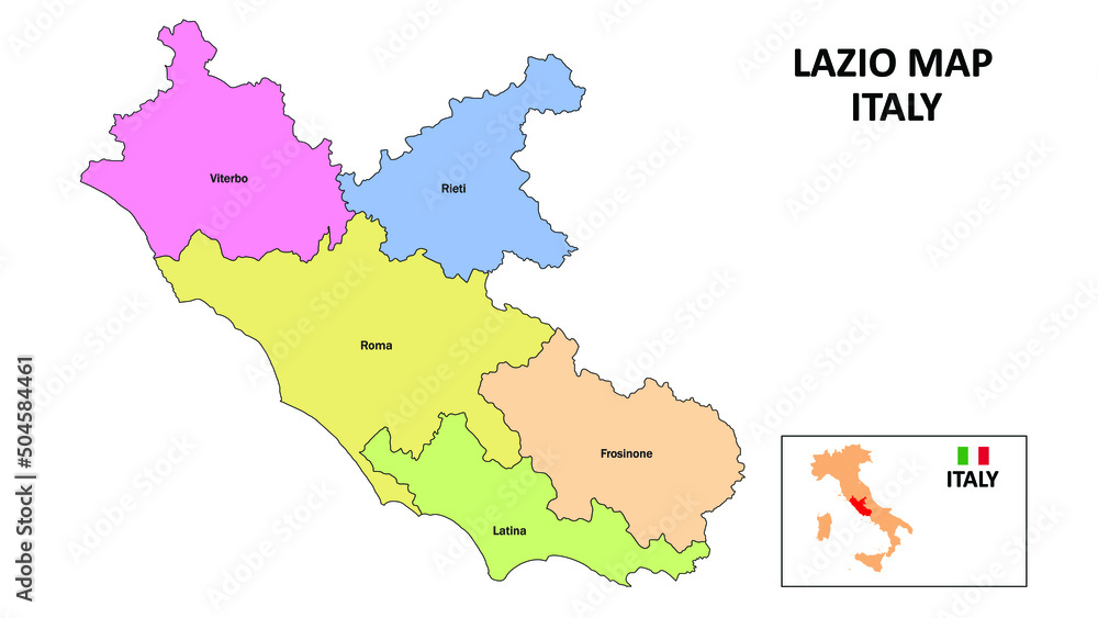 Lazio Map. District map of Lazio in District map of Lazio in color with capital.