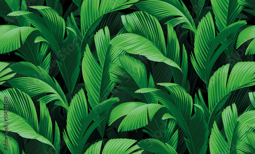 Seamless pattern with tropical palm leaves. Realistic style. Foliage summer background. Vector illustration.