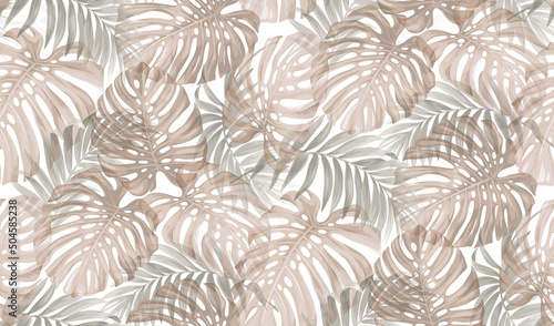 Vintage seamless pattern with tropical palm leaves in realistic style. Exotic plants. Vector botanical illustration. Foliage background for wallpaper, textile, wrapping paper and greeting card.