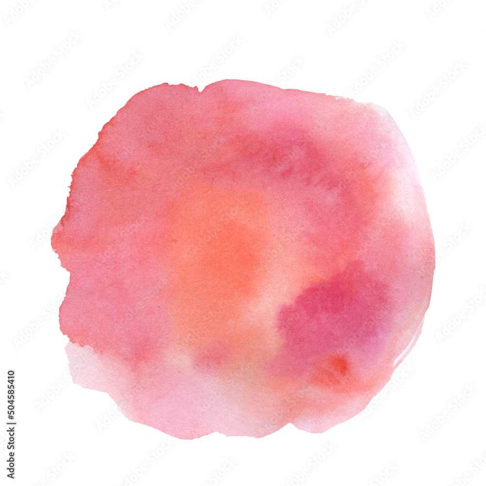 Abstract red watercolor hand painted texture isolated on white. Round empty template