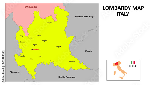 Lombardy Map. State and district map of Lombardy. Political map of Lombardy with the major district